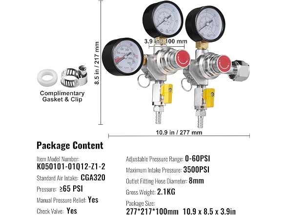 Triple Gauge Regulator, CO2 Regulator Gauge with
