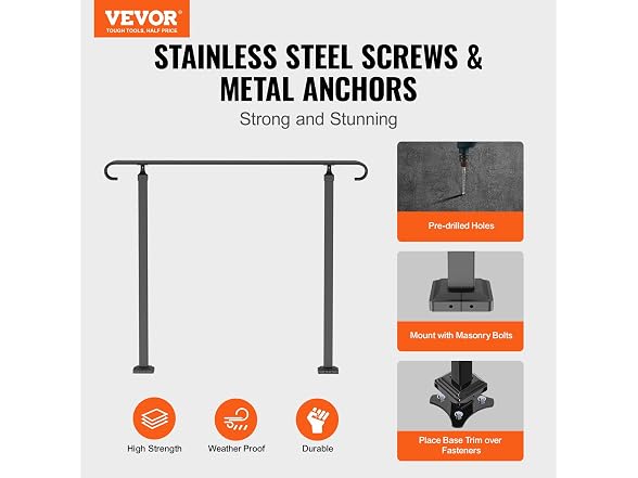 Handrails for Outdoor Steps, Fit 2 or Picket