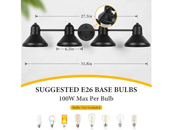 Bairt Bathroom Black Vantity Light