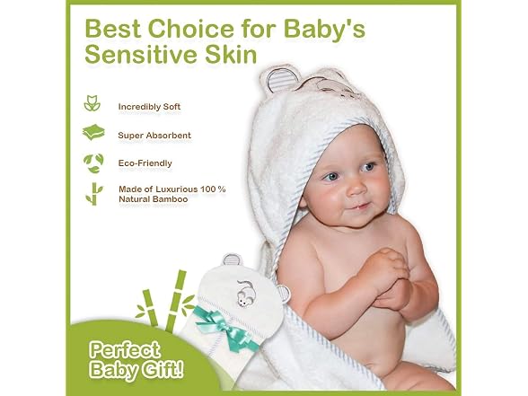 Liname Organic Bamboo Hooded Baby Towel Ultra