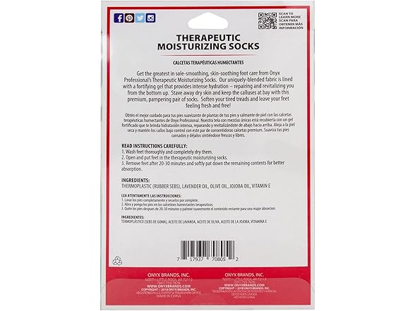 Onyx Professional Gel Moisturizing Socks