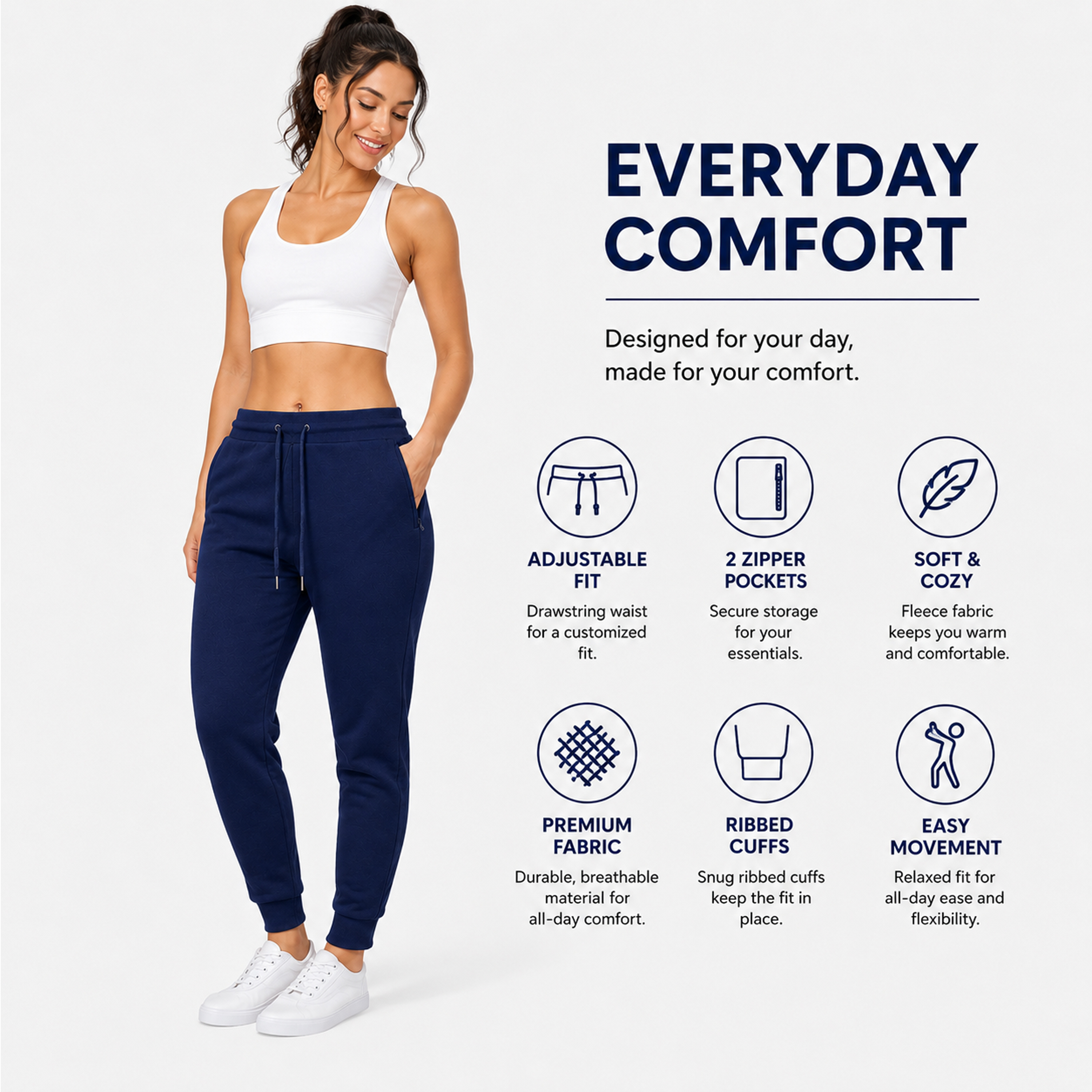 6Pk Womens Fleece Joggers w-Zip Pockets - Gallery 20
