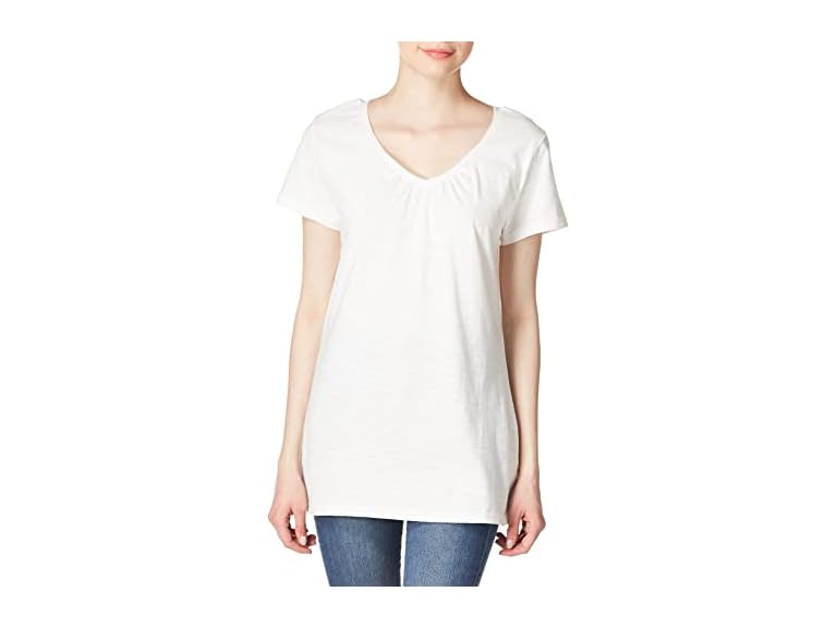 Hanes Women's Shirts, Slub Cotton Shirred V-Neck Tee, Cotton T-Shirts for Women, Women’s Tee Shirts