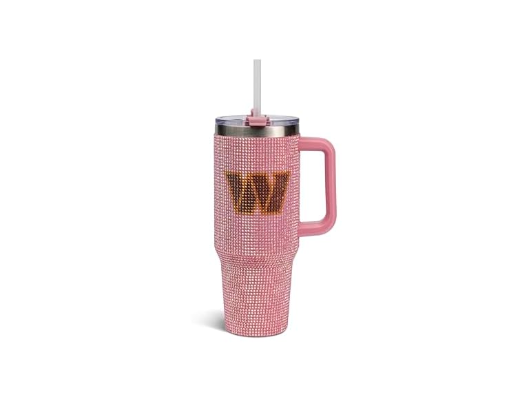The Memory Company Officially Licensed 40oz Pink Game Day Bling Stainless Steel Tumbler - Premium Insulated Double-Wall Travel Cup With Handle and Straw Lid