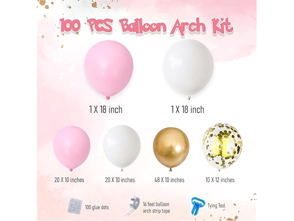 100 Pcs Pink, White and Gold Balloons
