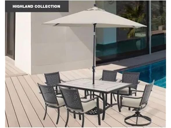 Four Seasons Courtyard 9' Round Sling Fabric Highland Market Umbrella
