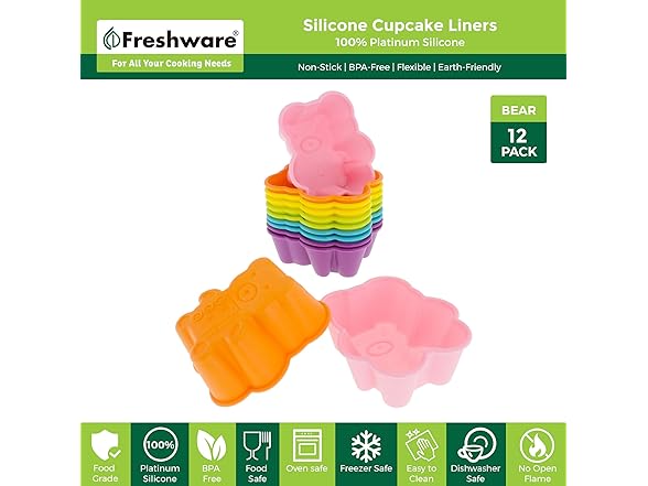 Freshware Cupcake Liners, Bear 12-Pack