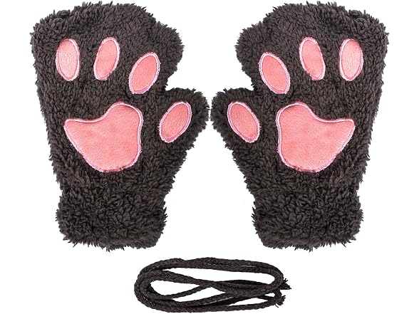 2 Pairs Womens Cat Paw Gloves Winter