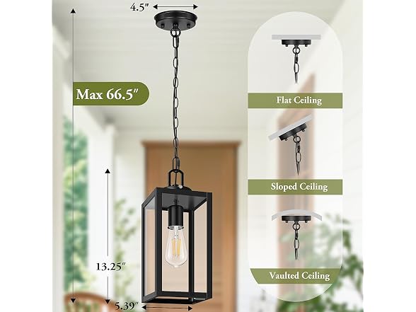 BesLowe Dusk to Dawn Outdoor Pendant Light, Black