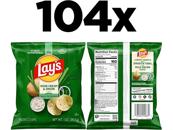 Lays Potato Chips Sour Cream and Onion 104pk