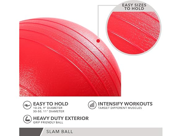 Day 1 Fitness Weighted Slam Ball, 15 lbs, Red