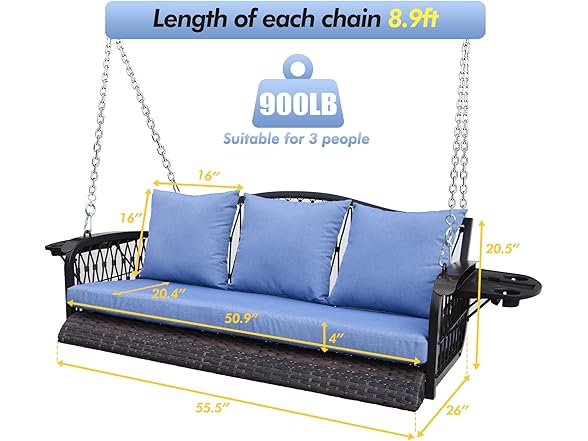 ZZW Wicker Porch Swing Heavy Duty