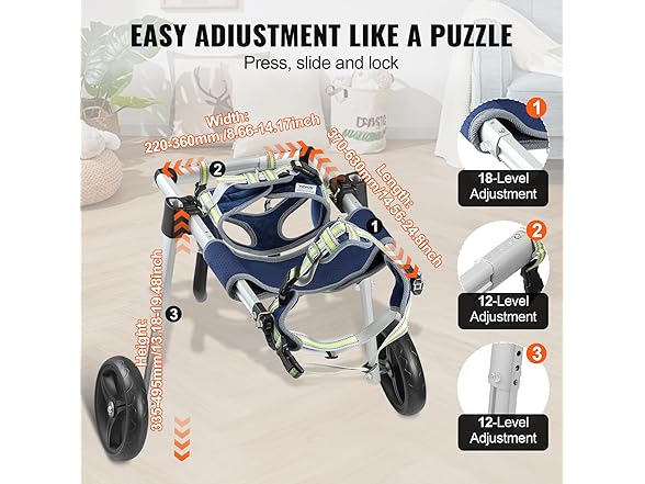 VEVOR 2 Wheels Dog Wheelchair for Back Legs