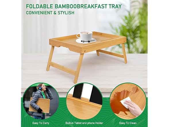 Artmeer Bamboo Bed Tray, Folding Legs