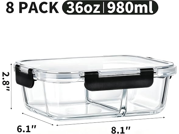 HOMBERKING  8 Pack 2 Compartment 36oz Containers