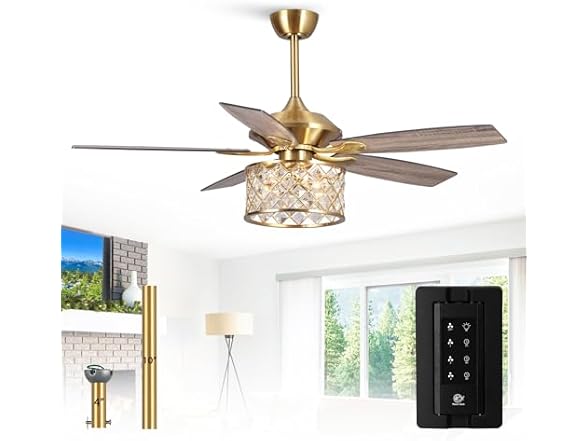 Parrot Uncle F6338MSQ-PU 52" Gold Crystal Ceiling Fan