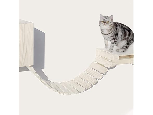 La La Pet Wood Cat Bridge Ladder Perch Hammoc