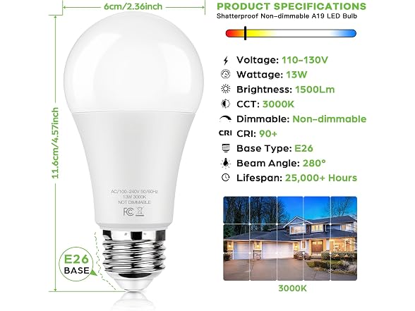 Brightever LED Light Bulbs 100W Equivalent 1500 Lumens, 12PK