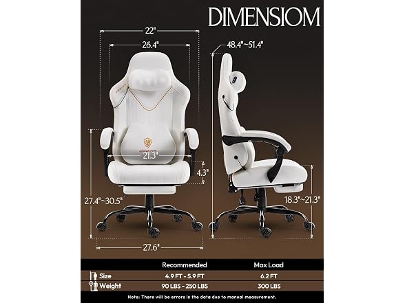 Dowinx Gaming Chair with Neck Massager White