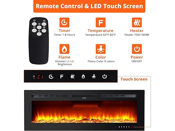 Takywep Electric Fireplace Heater - 60-Inch