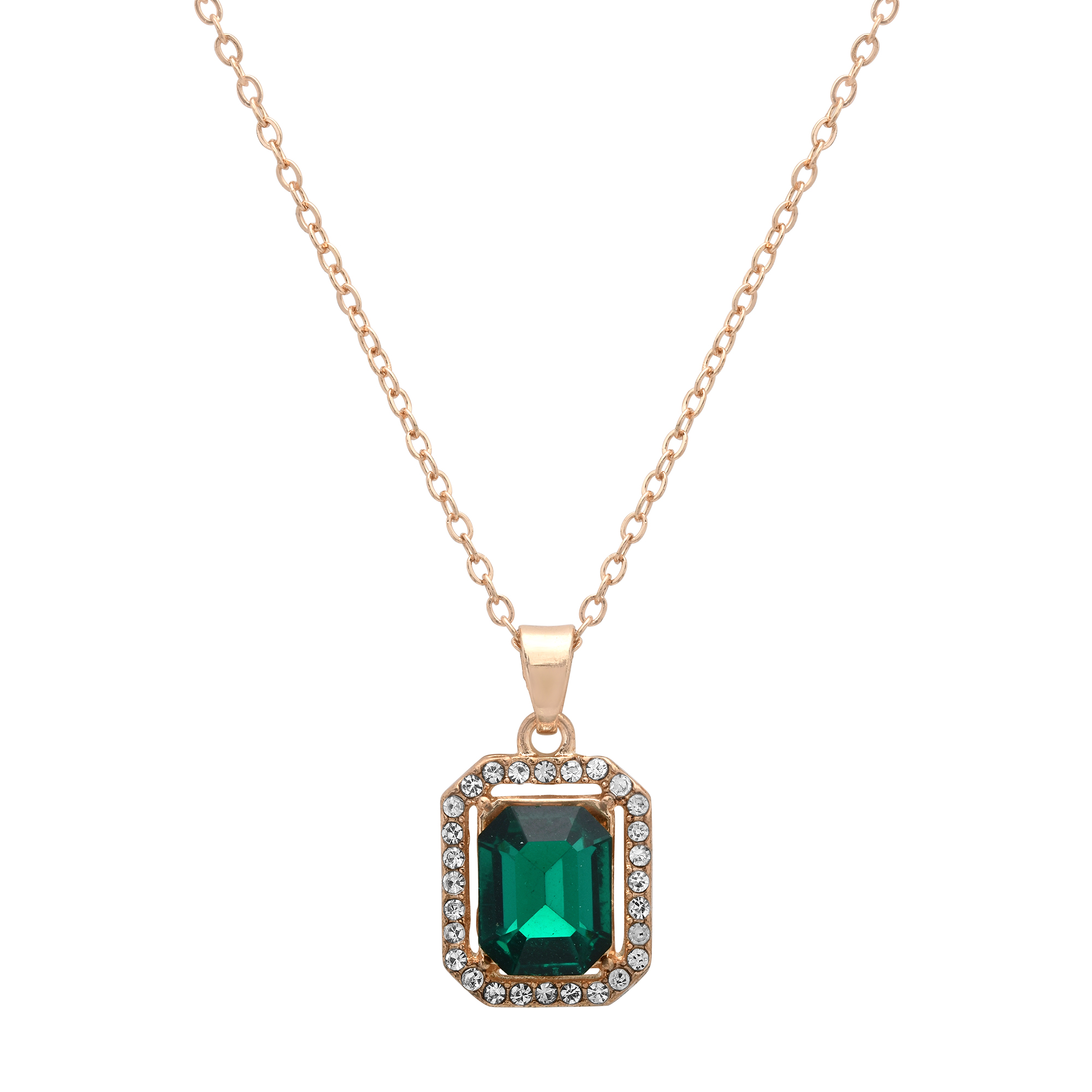 Green Crystal CZ Halo Necklace - Gallery 5