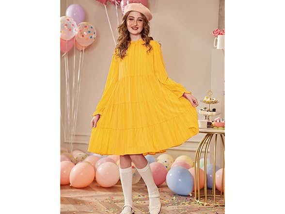 Arshine 11-12 Yrs Girls YellowLong Sleeve Dress Tween Fall