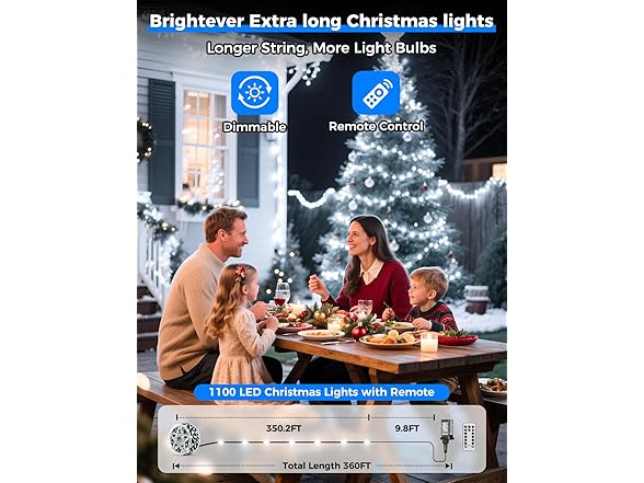 Brightever 1100 LED Outdoor Christmas Lights, 360 FT
