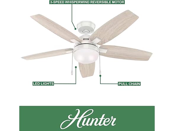 Hunter Fan 52 Inch White Ceiling Fan with Light