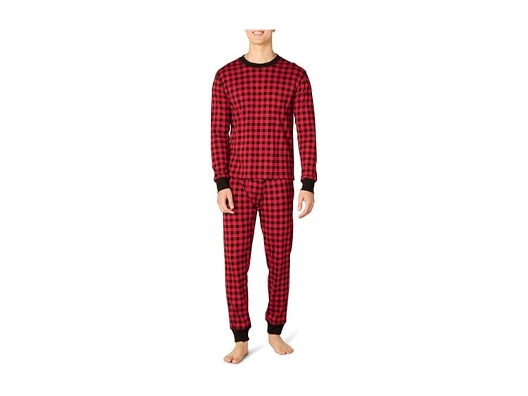Amazon Essentials Men's Knit Pajama Set, Classic Buffalo Check, Large