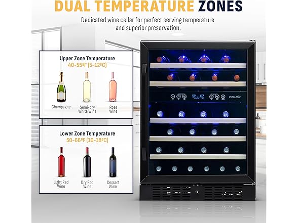 Newair Built-in Dual Zone Wine Fridge - 46 Bottles