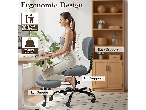 AtHope Ergonomic Cross Legged Office Chair with Wheels - Adjustable Height for Meditation, ADHD Desk & Yoga - Wide Criss Cross Design with Lumbar Support, Kneeling Chair - Dark Gray (Open Box)