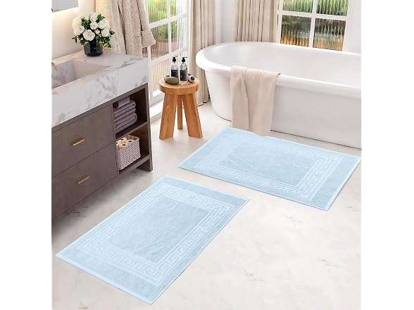 Superior Heavyweight Cotton Bath Mats, Set of 2, 22" x 35", Light Blue
