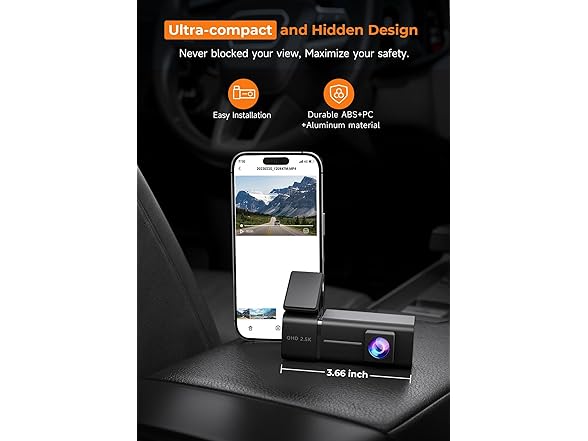 2.5K Mini WiFi Front Dashcam - 32GB SD Included