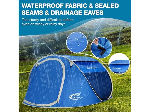 ZOMAKE Easy Pop Up Tent, 4-Person, Blue