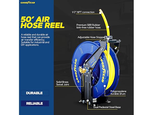 Goodyear Air Hose Reel Retractable 1/2" Inch x 50'