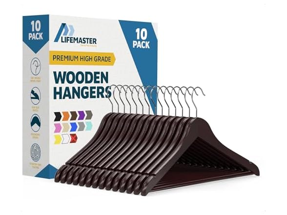 Lifemaster Wooden Clothes Hangers 10 PK Cherry