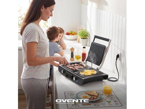 OVENTE Electric 2 in 1 Indoor Grill + Griddle Combo, 1500W
