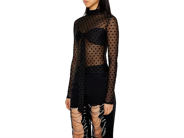 Forever 21 Women (S) Mesh Polka Dot Mock Neck Top