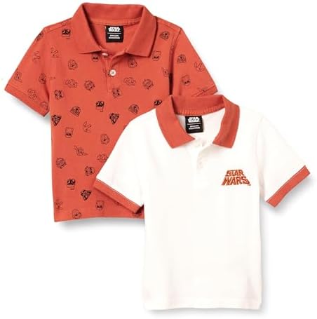 Amazon Essentials Disney | Marvel | Star Wars Boys' Short-Sleeve Pique Polo Shirts, Pack of 2, Star Wars Logo, Medium