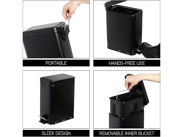 5L Stainless Steel Step Trash Can Black