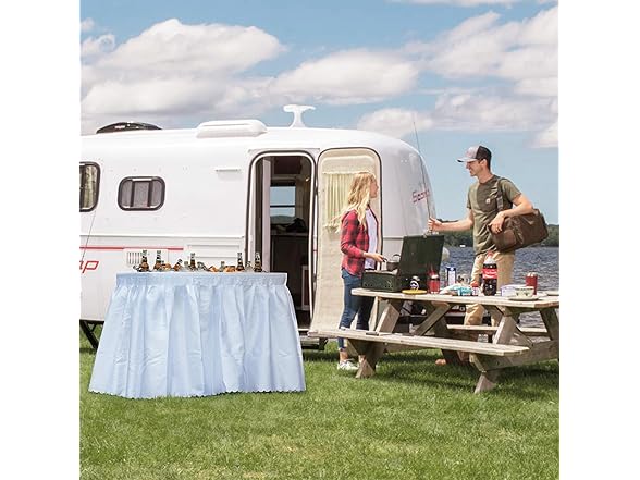 Winlice Outdoor Ice Cooler Folding Table, Portable Cooler Table with Removable Matching Skirt, Chill Table for Party BBQ Camping Wedding White (Open Box)