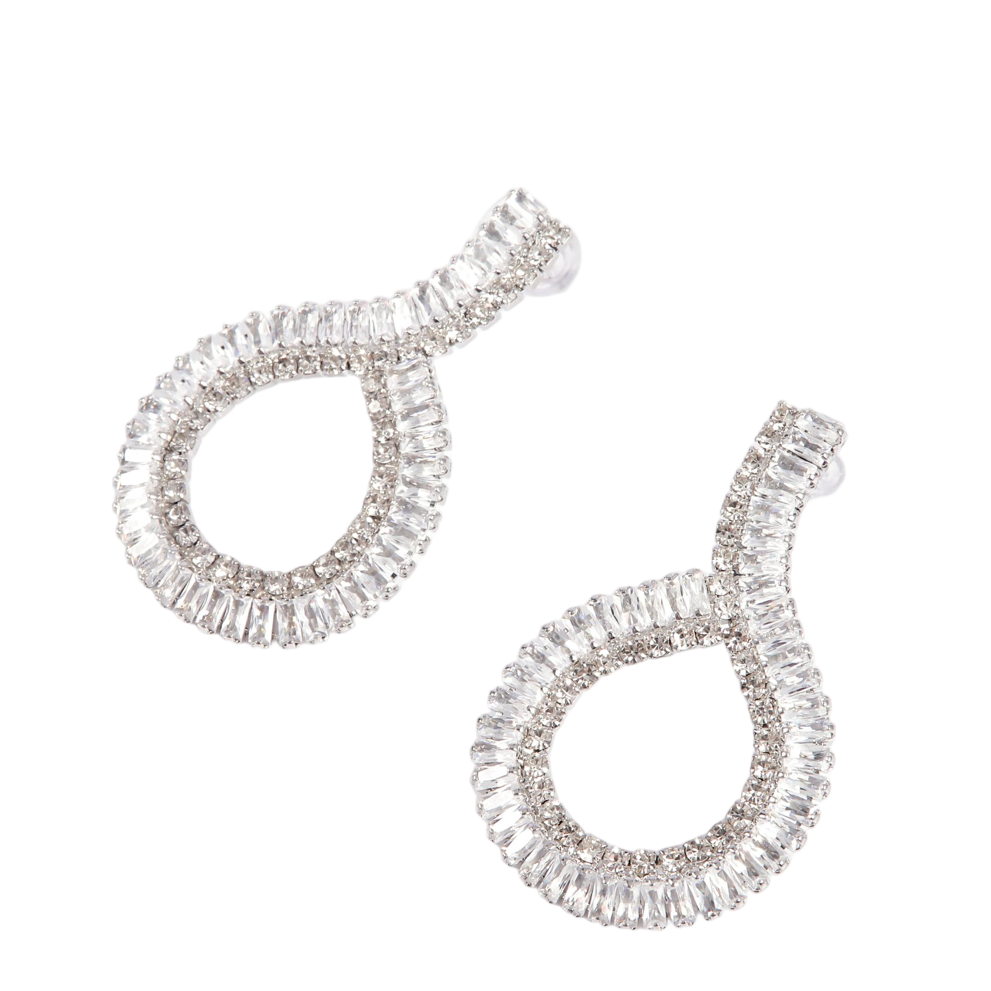 Silver Twisted CZ Drop Earrings - Gallery 5