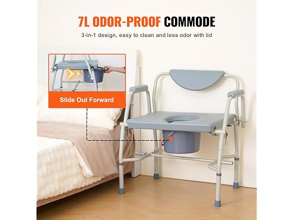 Commode Chair, Bedside Commode with Drop-Down