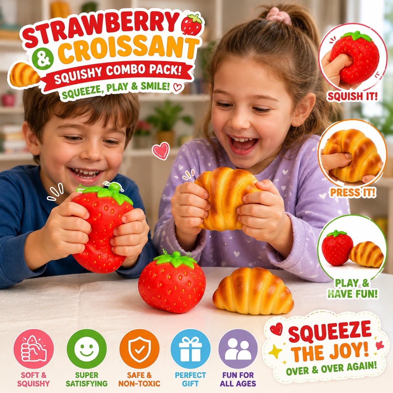 2Pk Squishy Strawberry+Croissant - Gallery 5