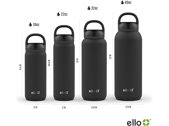 Ello Cooper Twist Bottle, 40 oz, Gray