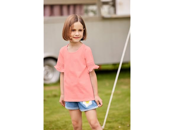 Arshiner Kids (4) Girls Casual Loose Lace Short Sl