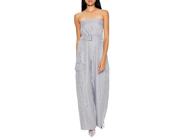 Forever 21 (M) Belted Pinstriped Cargo Jumpsuit