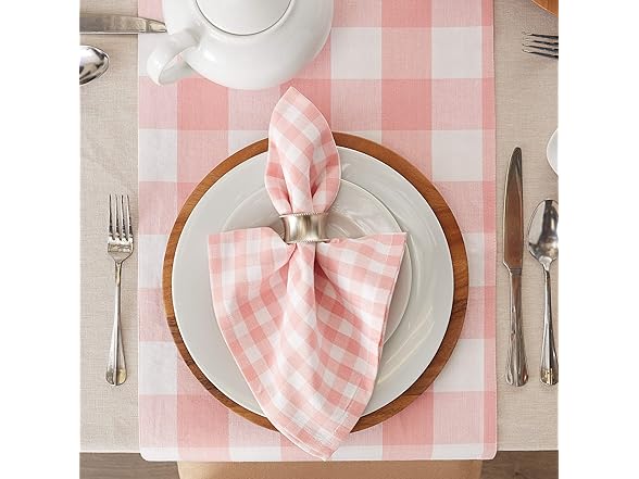 DII Gingham Check Tabletop Collection, Pink, Table Runner