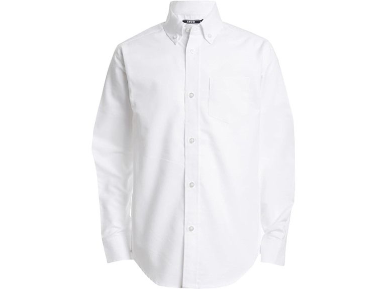 IZOD Boys' L/S Solid Button-down Oxford button down shirts, White, 12 US