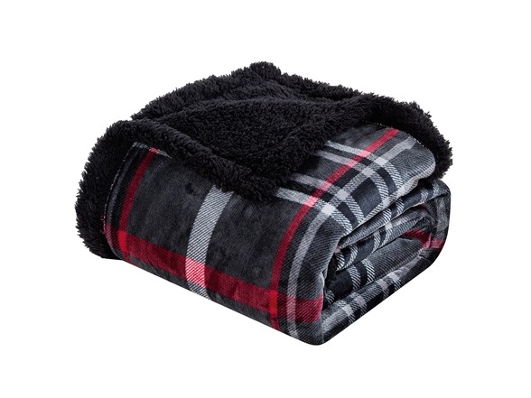 Midnight Plaid Sherpa Throw Blanket